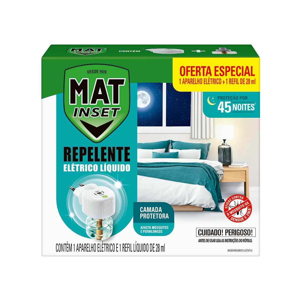Aparelho Elétrico Líquido Repelente Mat Inset + Refil 45 noites