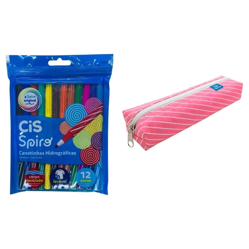 Caneta Hidrografica Cis Spiro 12 Cores Com Estojo Spiro