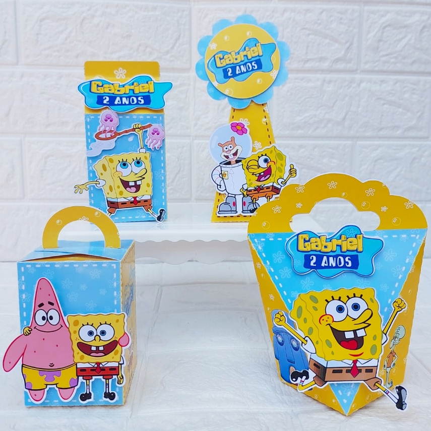 Kit Festa Caixas Bob Esponja Personalizadas 3D – Lembrancinhas Festa Infantil – Caixinhas Decorativas Aniversário