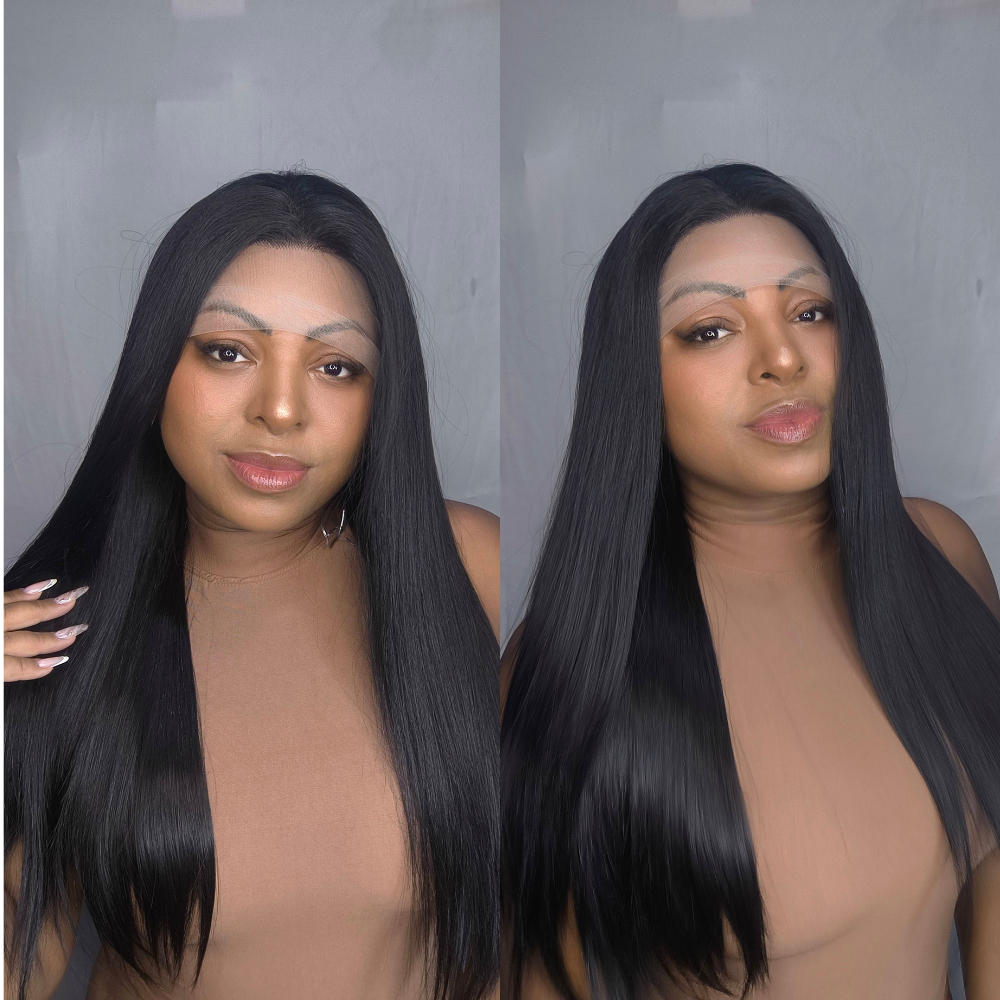 Lace Front Peruca Repartição Livre Importada Identico Ao Cabelo Humano Castanho Escuro Com Luzes