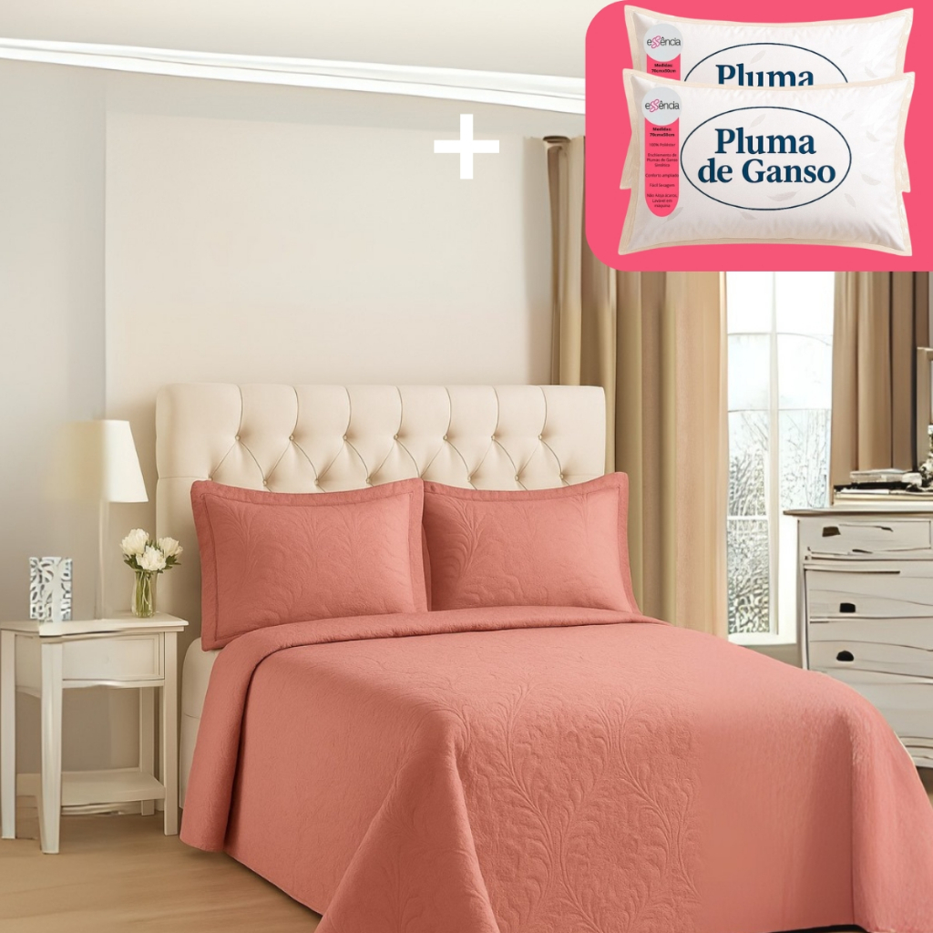 Kit Cobre Leito Só Belle Solteiro e Casal 400 Fios + 2 Travesseiros Plumas de Ganso Maciez Ê Elegância