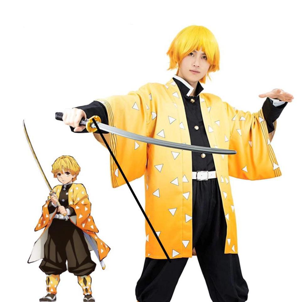 Kimono , manto Zenitsu Agatsuma , Demon slayer , cosplay adulto e infantil fantasia