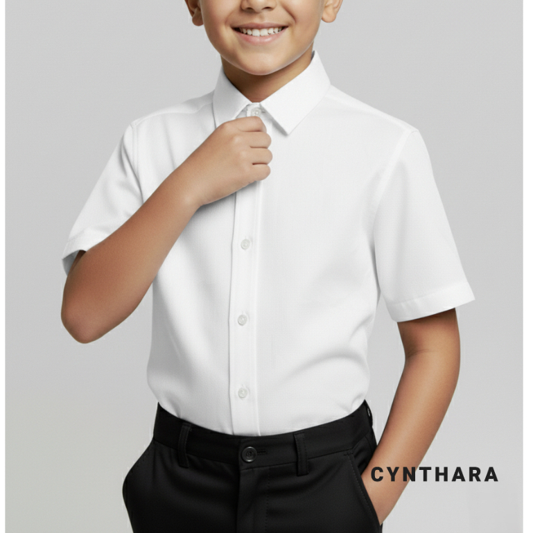 Camisa Social Infantil Branca CYNTHARA Manga Curta Elegante e Confortável – Tam 2 a 10