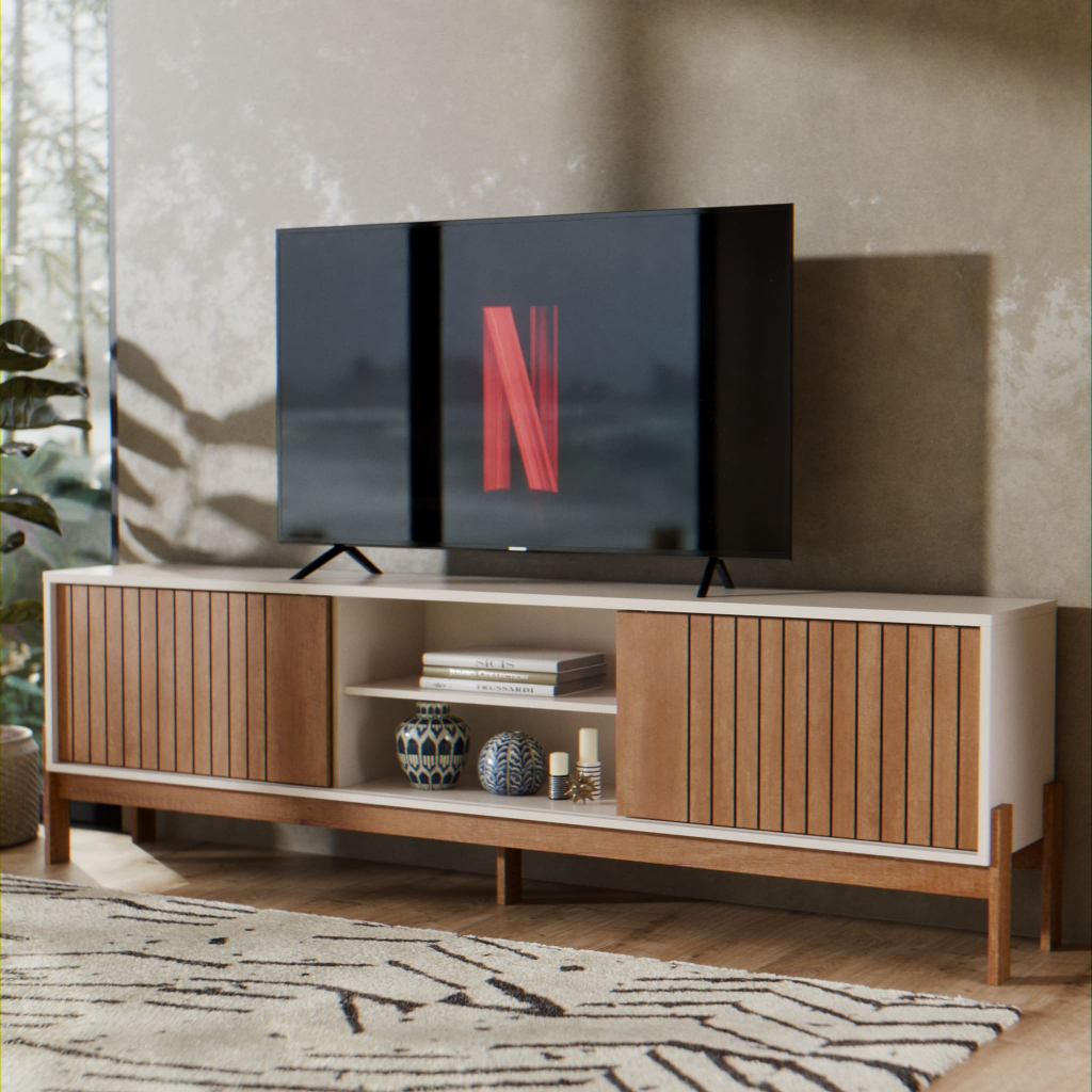 Rack  Para Tv De Até 70 Polegadas Tannen Com 2 Portas Ripadas E Prateleira em Oferta na Shopee