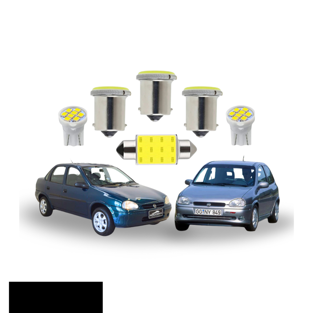 Kit Lâmpada Led Chevrolet Corsa Wind Hatch Sedan 1995 a 2010 (Teto Ré Placa Farolete ) Super Led t10 1 polo pinguinho
