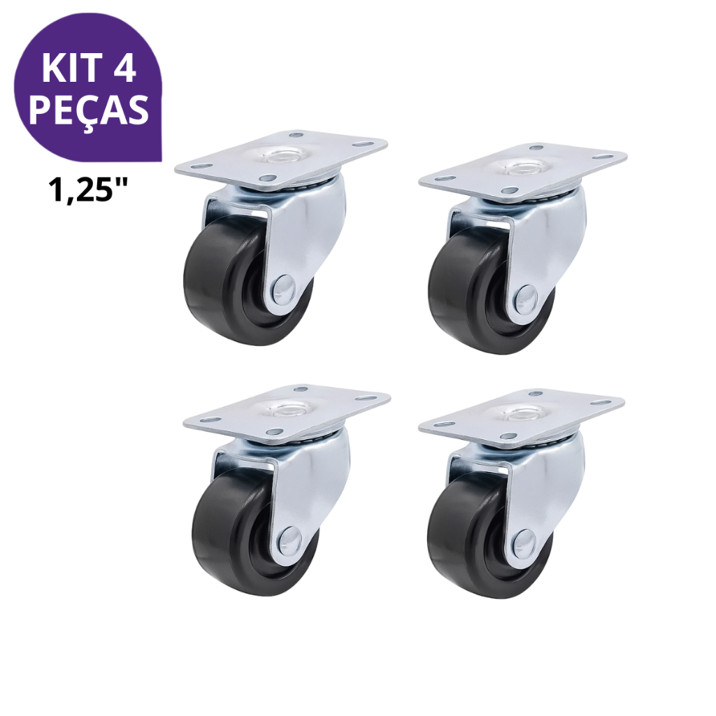 Rodinhas Rodas Rodizio Giratório Kit 4 Unidades Reforçado 1,25" Anti Risco Para Moveis Suporta 200kg em Oferta na Shopee