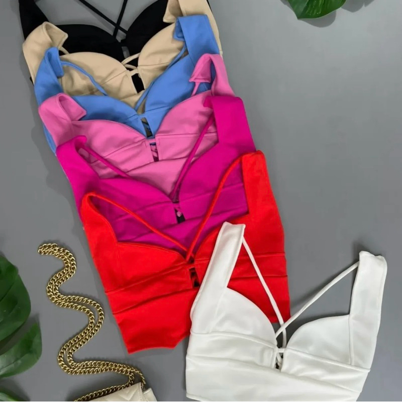 top Cropped feminino justo alça fina regulável sem bojo blusa croped moda verão festa e dia dia top para balada decote v em Oferta na Shopee