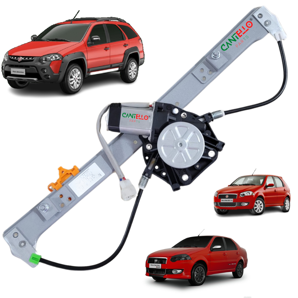 KIT Maquina de Vidro Elétrica Esquerda Fiat Palio 4P , Week e  Siena 1995 até 2017 Com Motor Mabuchi