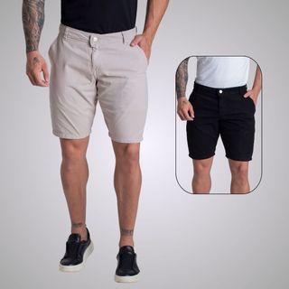 Kit 2 Bermudas Chino Brim Casual Bermuda Social Sarja Masculina