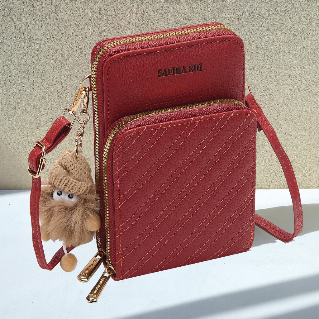 Bolsa Transversal Feminina Porta Celular  Transversal 2 Ziper com chaveiro LT650