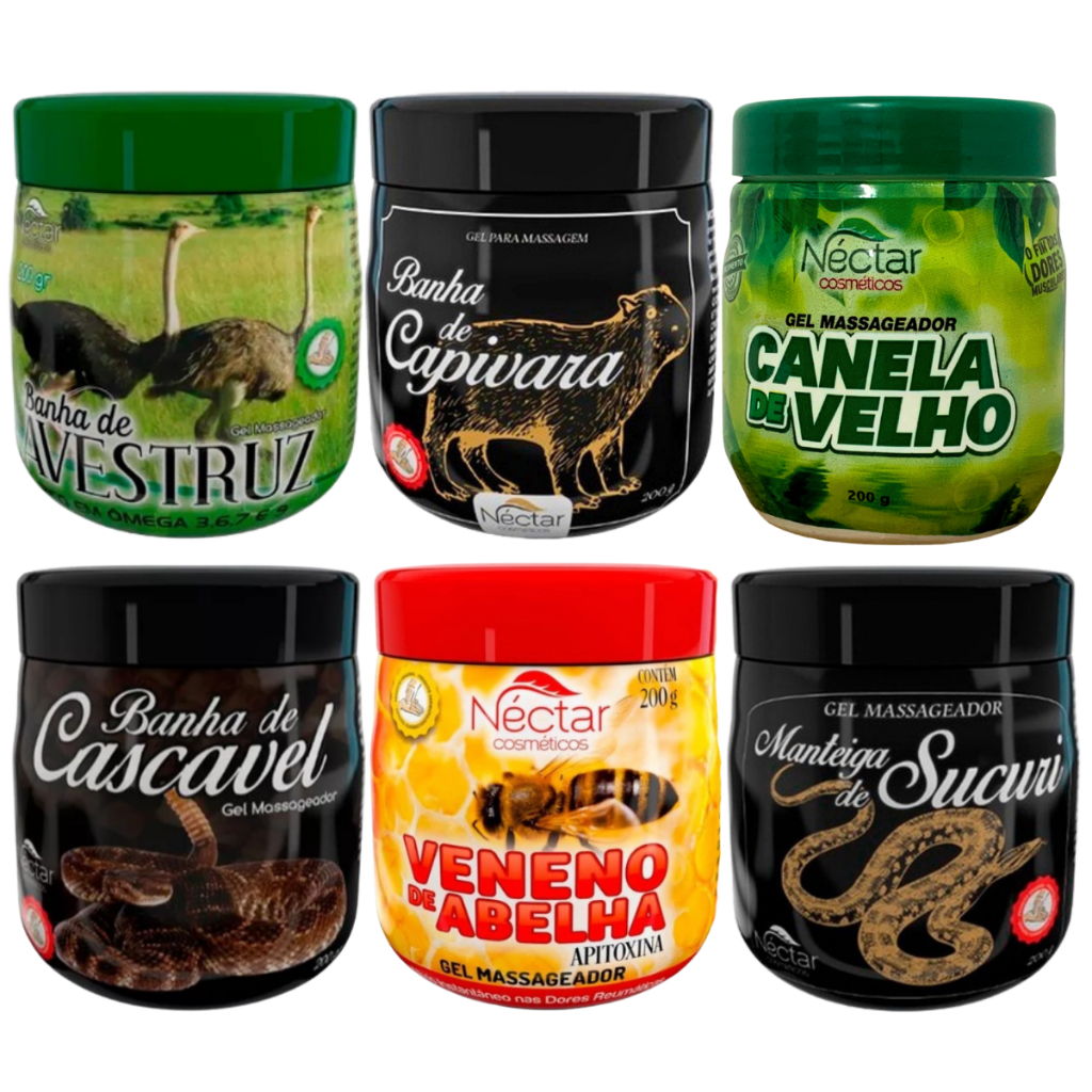 Pomada Abelha/Capivara/Sucuri/Cascavel/Avestruz/Canela de Velho - Pote 200g Néctar Cosméticos