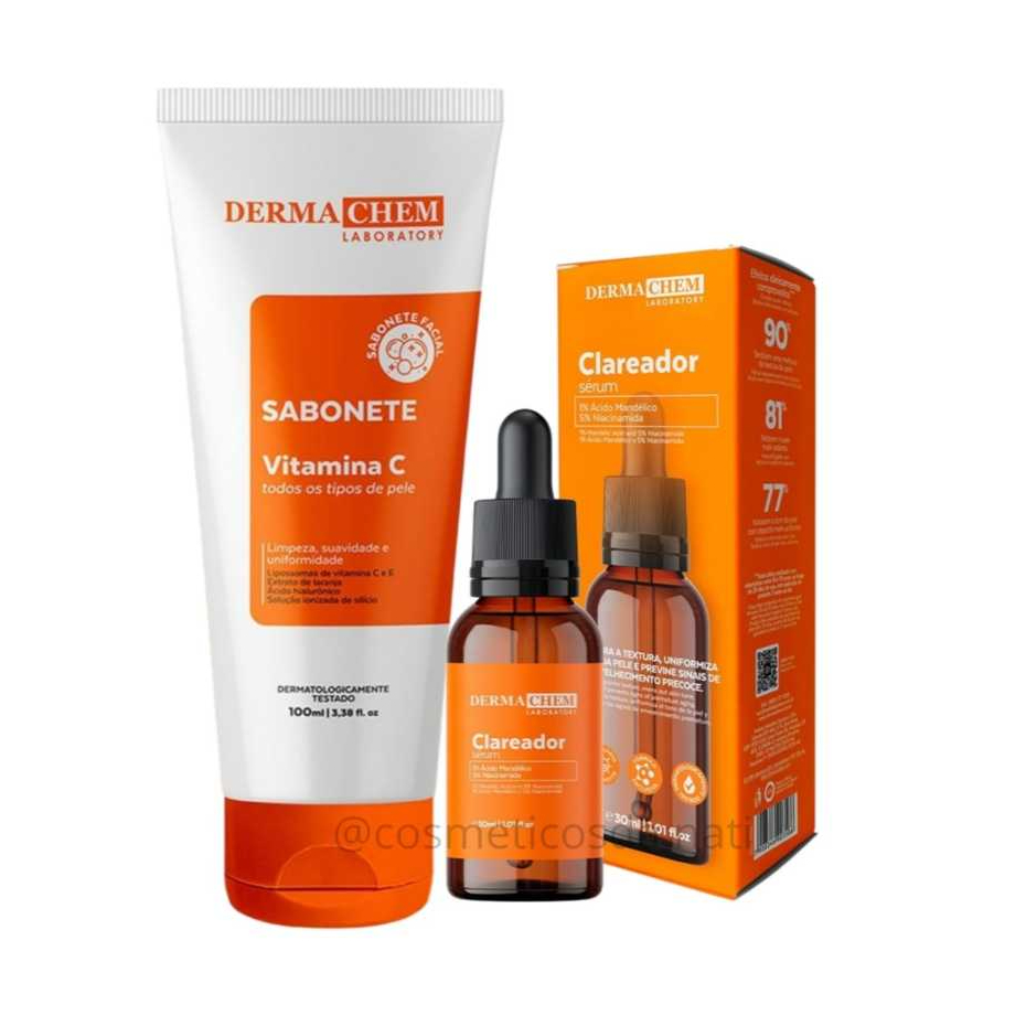 Kit Skincare basico Clareador de Pele com Vitamina C  Sérum Melasma e Sabonete Facial Dermachem em Oferta na Shopee