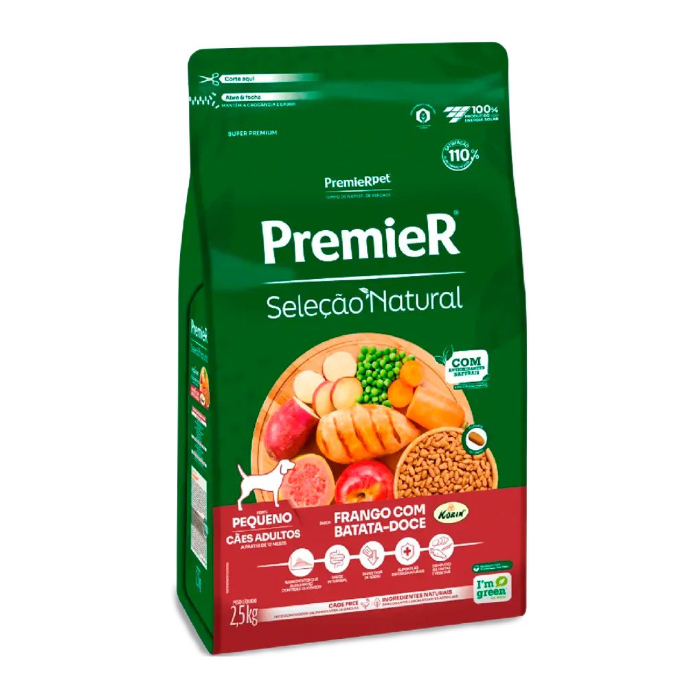 Ração Premier Seleção Natural Cães Adultos Porte Pequeno Frango e Batata Doce 2,5kg