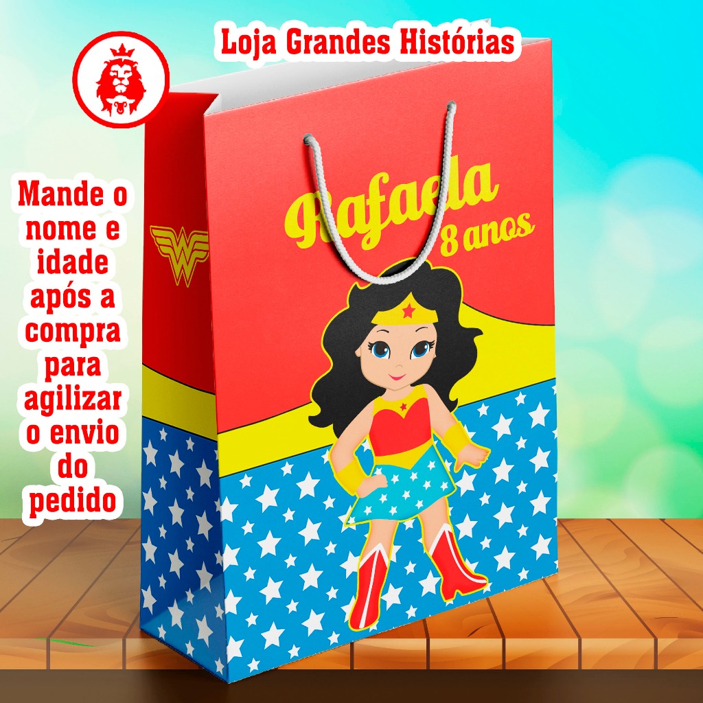 Sacolinhas Personalizadas - Mulher Maravilha Cute 1 - Lembrancinhas.