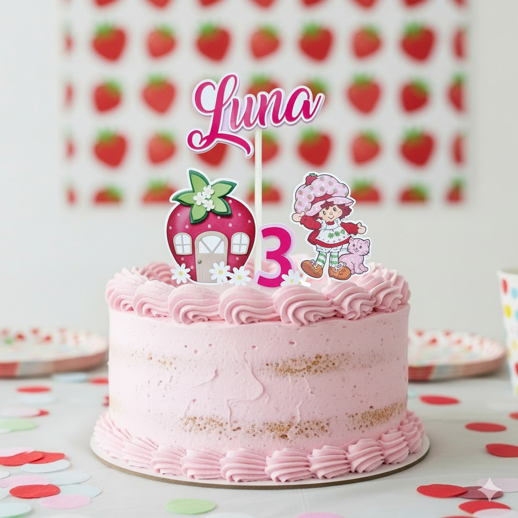 Envio Rápido - Moranguinho / Topo de Bolo Personalizado Aniversário, Mesversário Menina