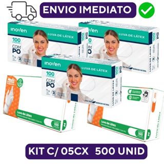 Kit 5 Caixas de Luvas de Latéx Com Pó Descartável  Tamanho PP, P, M e G em Oferta na Shopee
