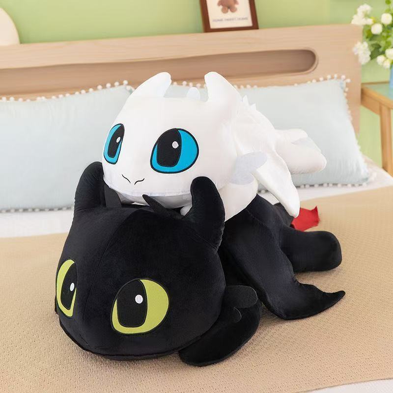 Banguela de Pelúcia 40 cm Como Treinar o seu Dragão - Fúria da Noite - Dragão Voador Preto - Fúria da Luz Branco Boneco