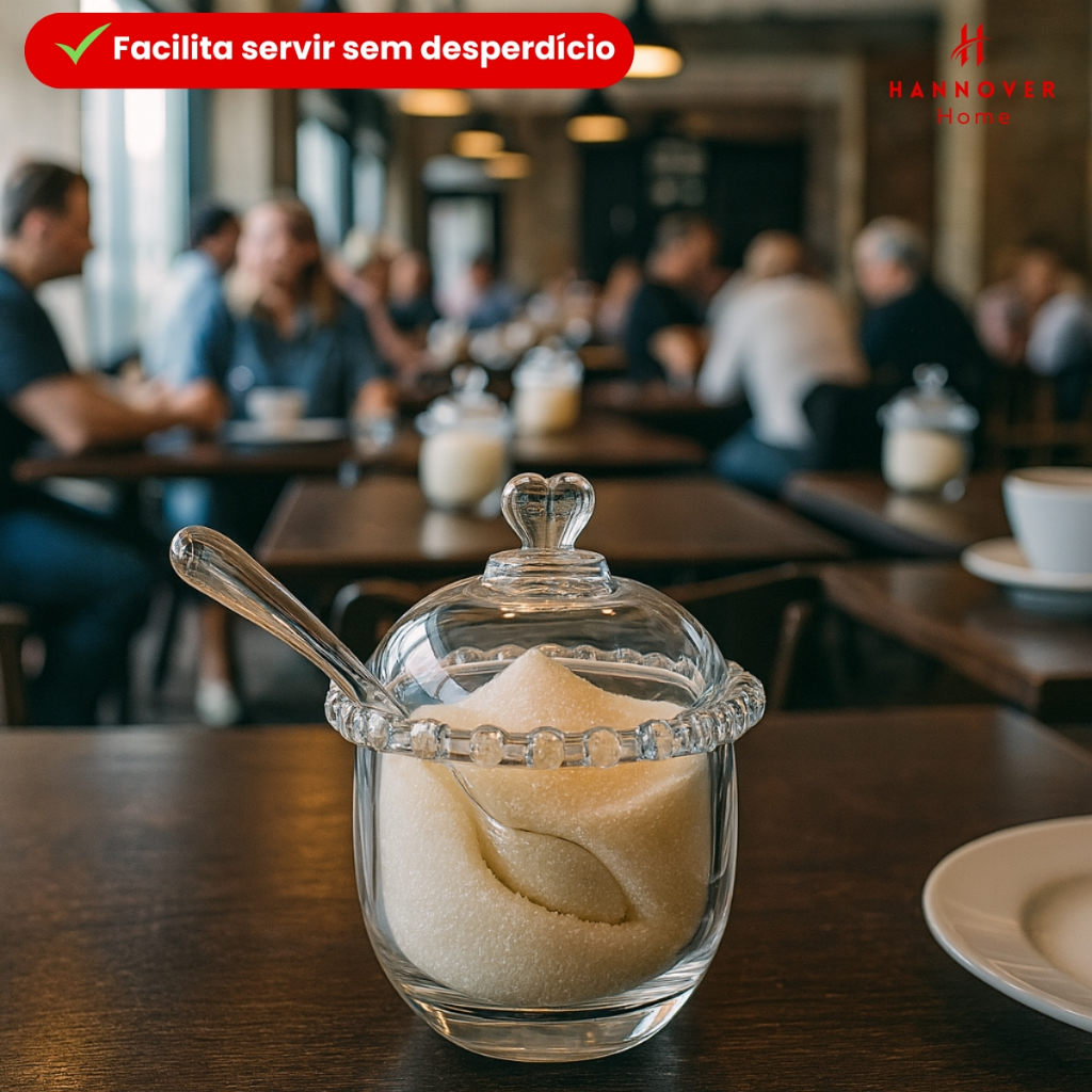 Mesa Posta Açucareiro Meleira Manteigueira Travessa de Vidro Sofisticado Com Tampa Cristal...