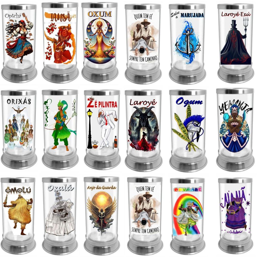 Protetor Suporte Vela 7 Dias Orixás Copo de Vidro Alumínio - Escolha o modelo em Oferta na Shopee