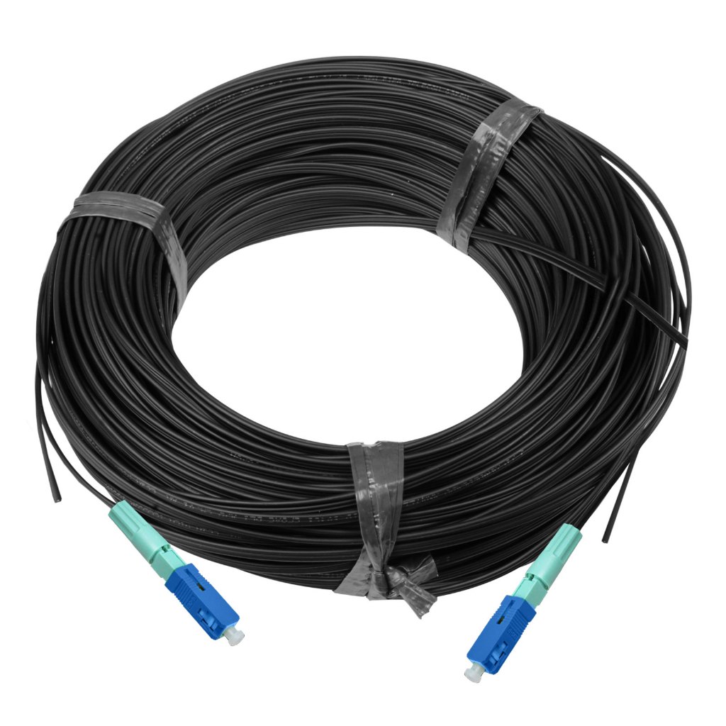 250 Metros de Cabo Óptico Mini Drop Flat 01FO Pronto Para Uso Conectorizado com Conectores T-Rosca SC UPC Azul