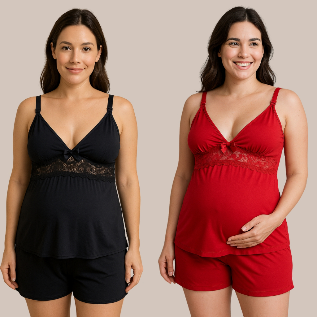 Kit de 02 Short Doll CURTO Amamentação com Abertura em Clique e Detalhes em Renda. em Oferta na Shopee