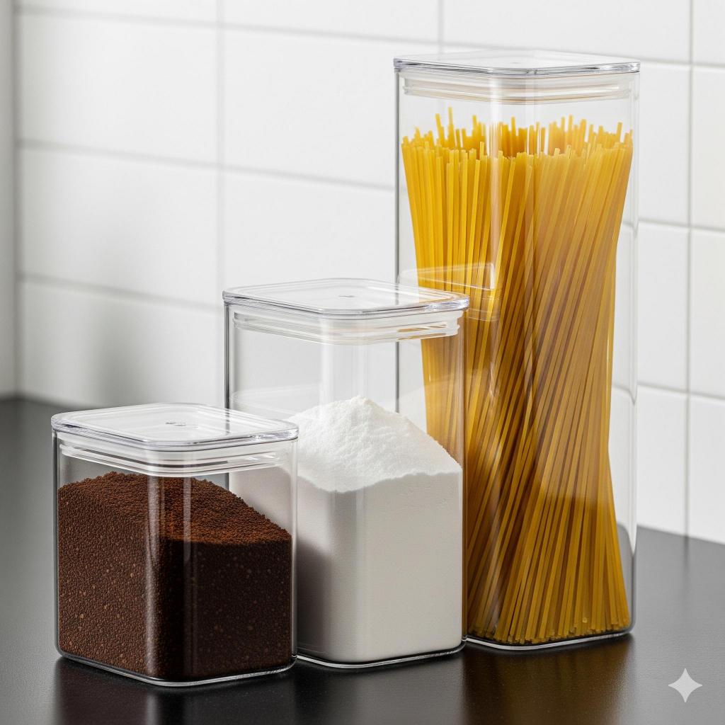 Kit Potes Herméticos Porta Mantimentos Acrílico Empilháveis Quadrado Resistente Cozinha Dispensa