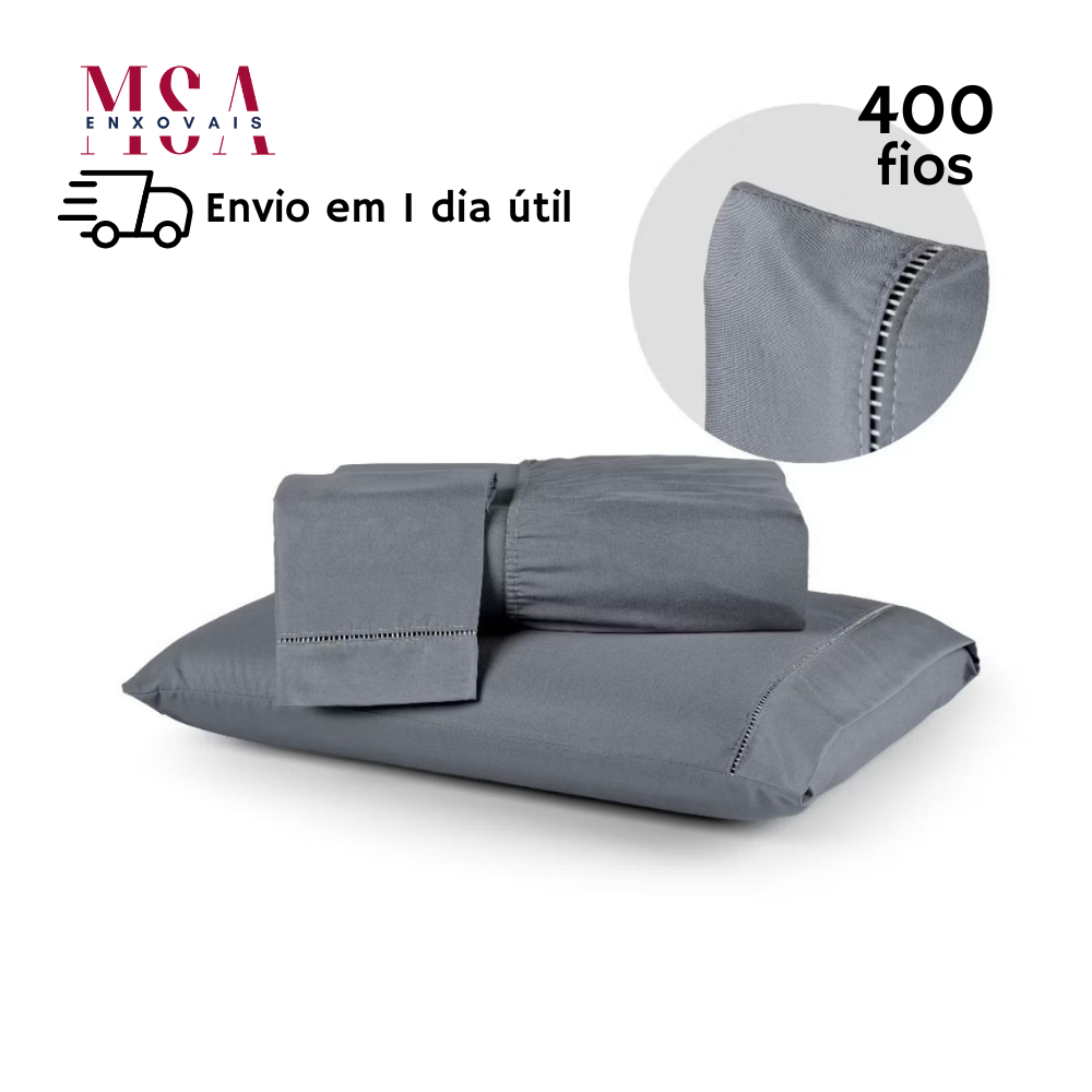 Jogo de Lençol 400 Fios Micropercal Ponto Palito Solteiro Casal Queen King Toque Acetinado