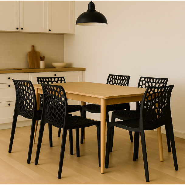 Kit 4 Cadeiras Gruvyer Preta Plástica Empilhável para Sala Cozinha Varanda – Design Moderno