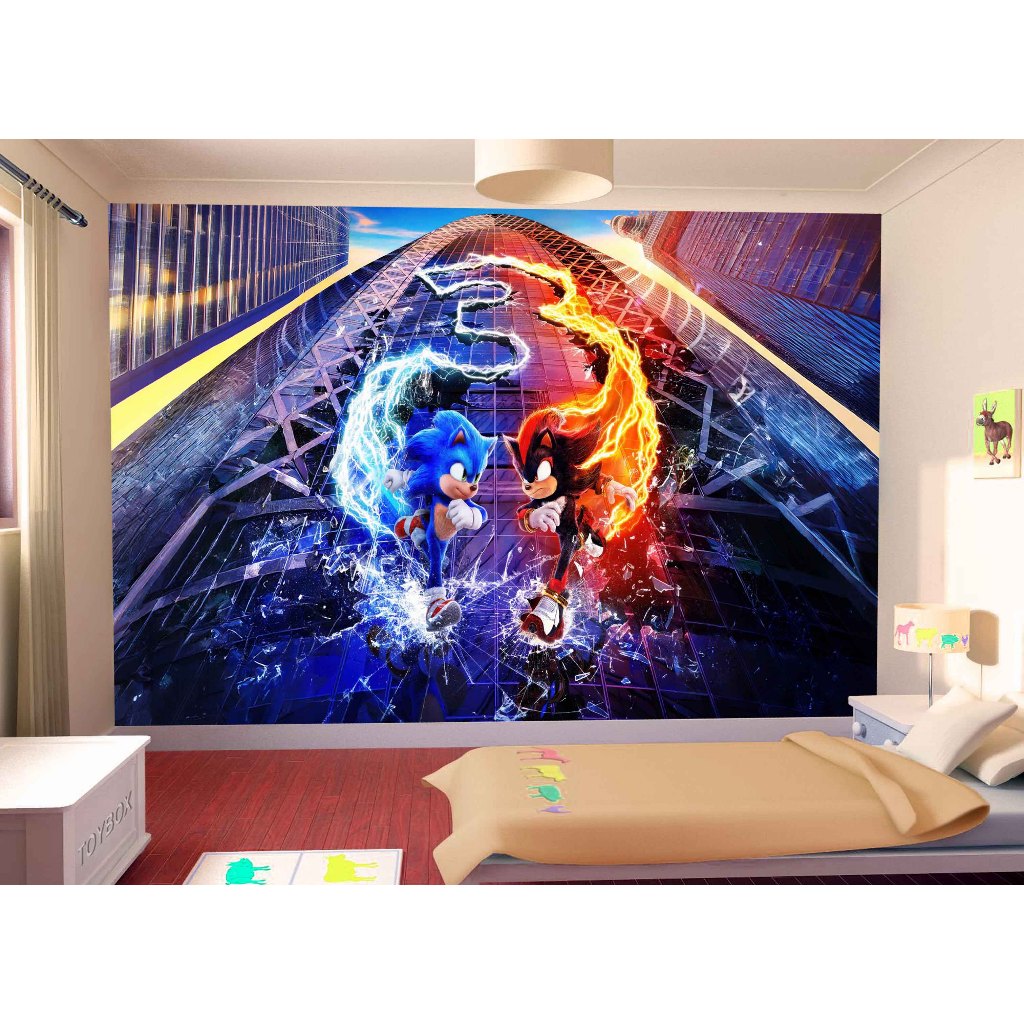 Papel de Parede Sonic Adesivo Decorativo Decoração Infantil Quarto Jogo de Video Game Filme SNC 009