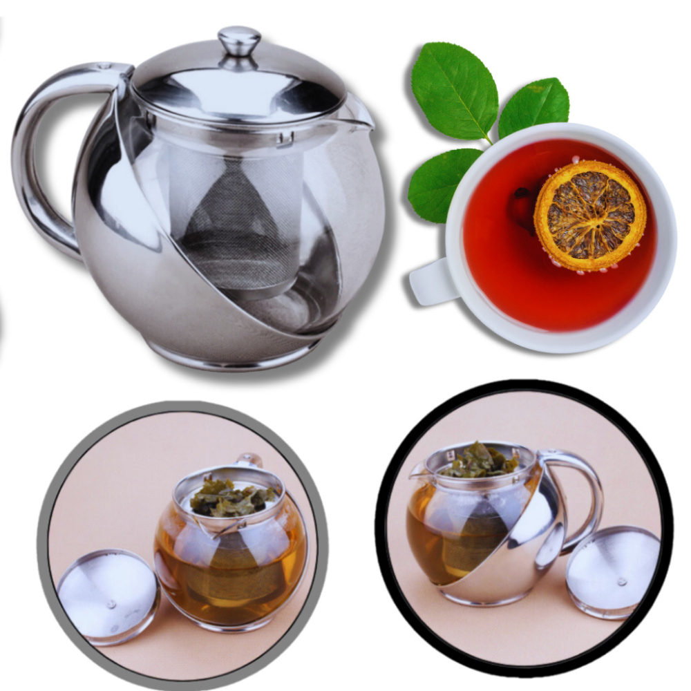 Chaleira de Vidro e infusor Inox Bule Com Tampa jarra com tampa Cha café cafeteira Ervas Naturais 1100ML