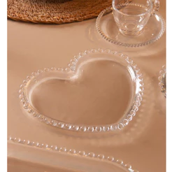 Prato Coração Cristal Pearl Wolff 20cm Decoração Romântica Mesa Posta