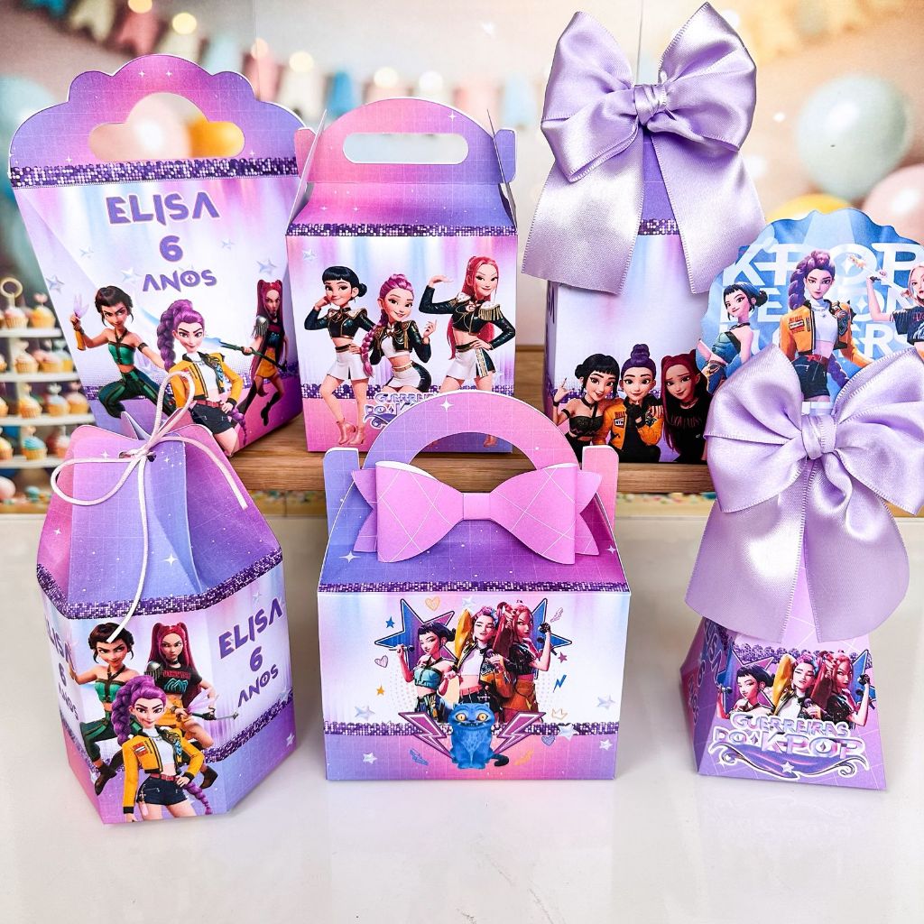 Lembrancinhas Guerreiras do K Pop - Kit Caixas personalizadas para Festa Guerreiras- PEGUE E MONTE