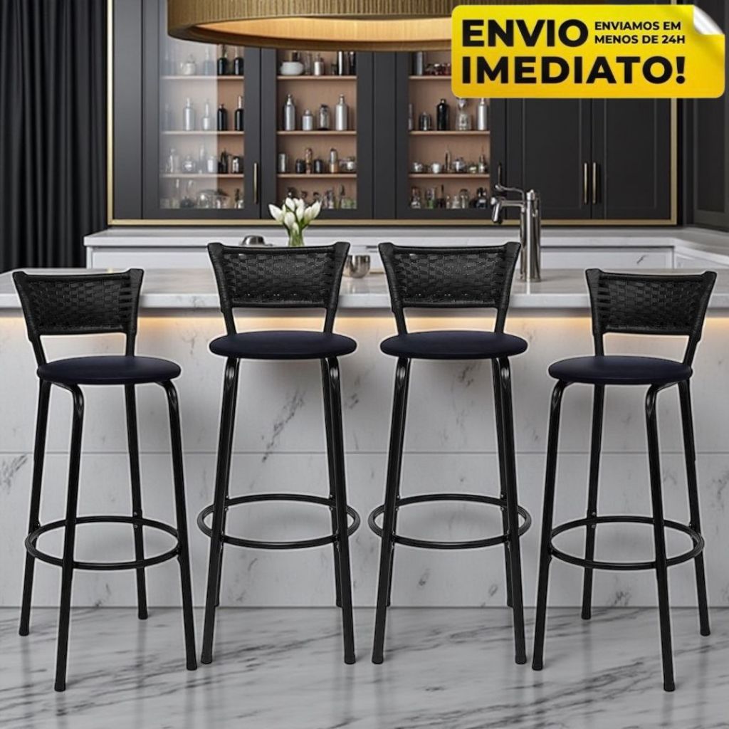4 Banquetas Alta De Junco Autêntico Para Cozinha Moderna Bancada Balcão Casa Decoração
