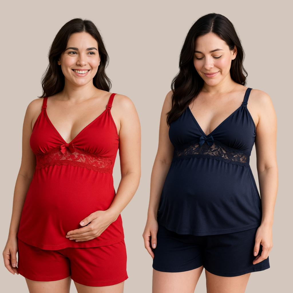 Kit de 02 Short Doll CURTO Amamentação com Abertura em Clique e Detalhes em Renda. em Oferta na Shopee