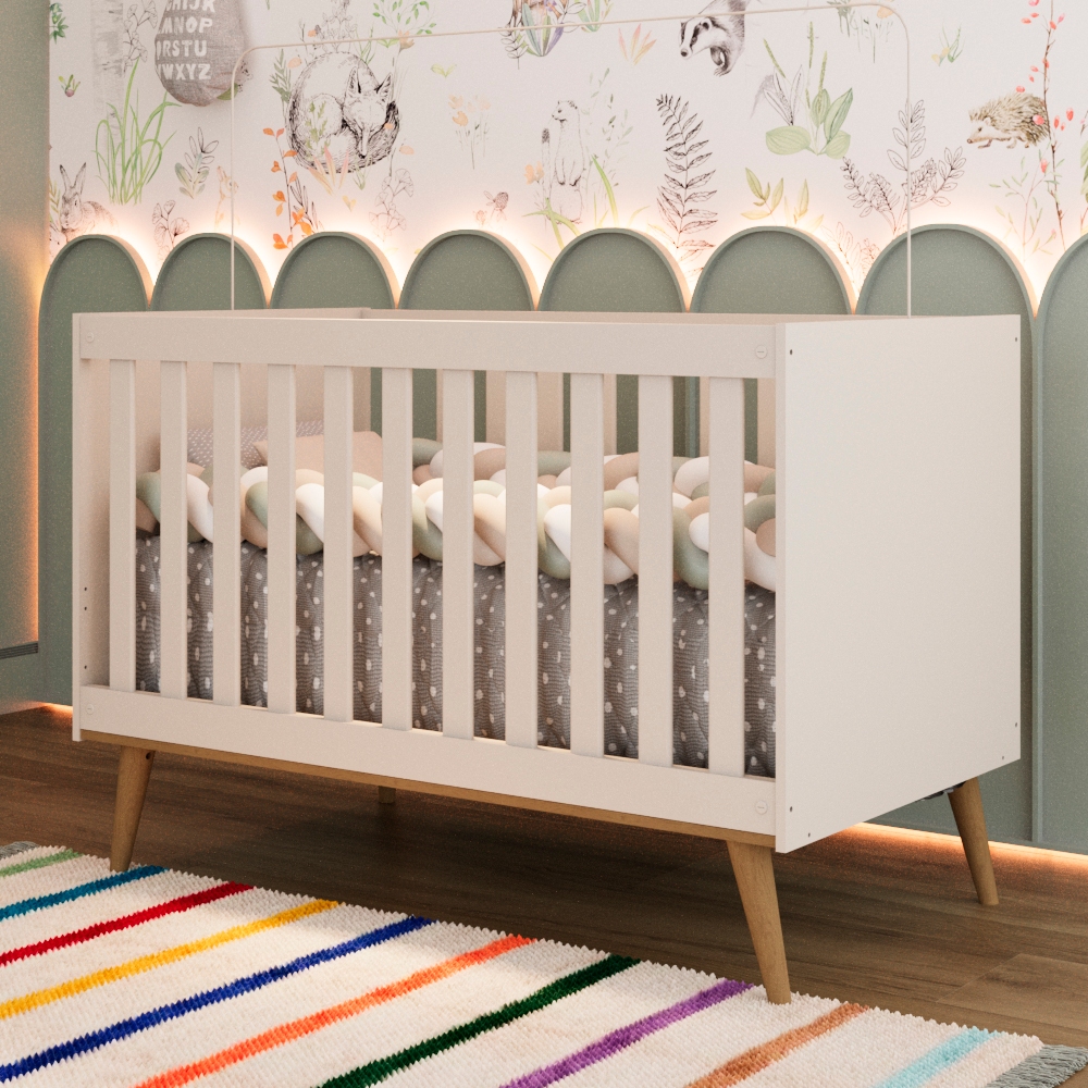 Berço Americano 3 em 1 Retrô Pé Palito Mini Cama Mini Sofá Ludmila MDF Off White em Oferta na Shopee