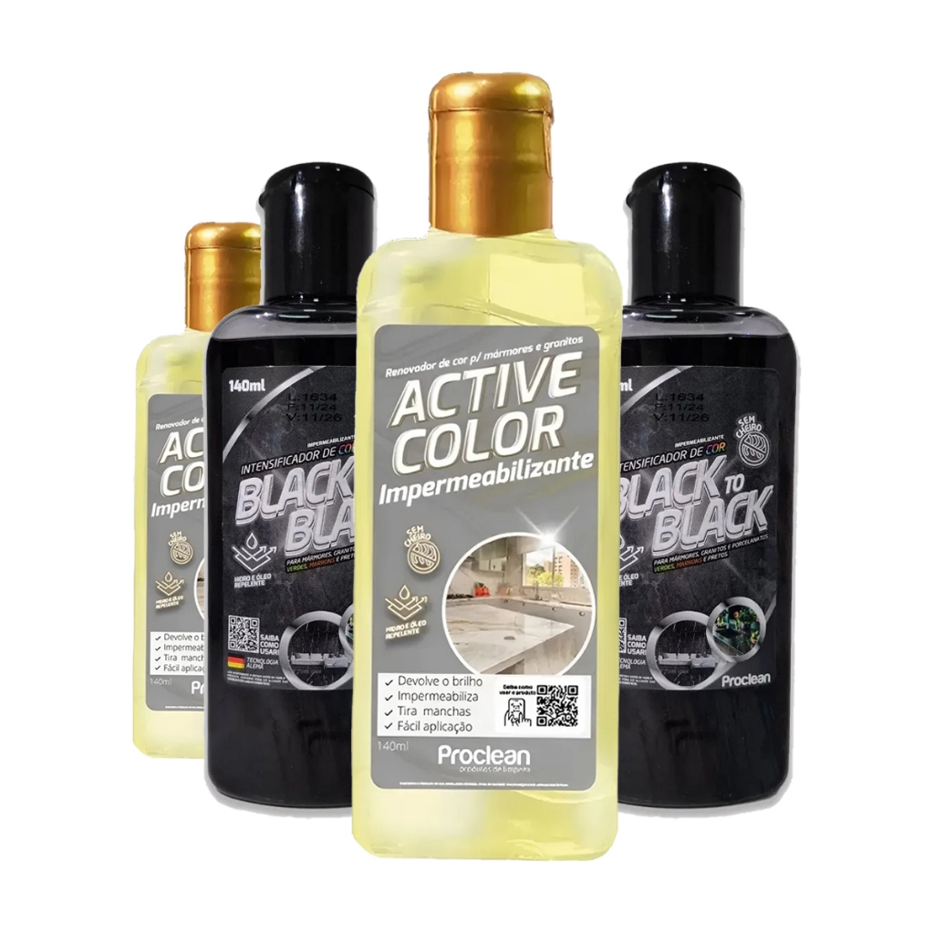 Limpa Mármore Granito Revitalizador Intensificador Cor Realça Active Color ou Black To Black 140ml em Oferta na Shopee