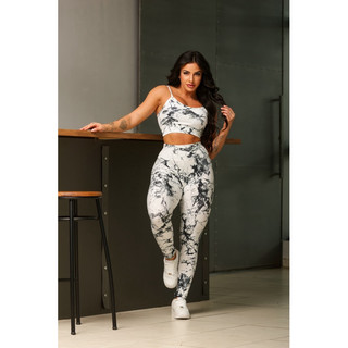 SP11 Conjunto Feminino Academia Esportivo, Legging e Top Tie Dye Modelador