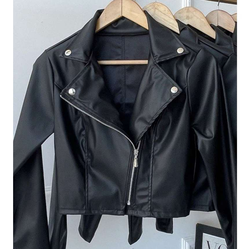 Jaqueta De Couro Feminina Com Ziper Inverno Elegante Envio Imediato