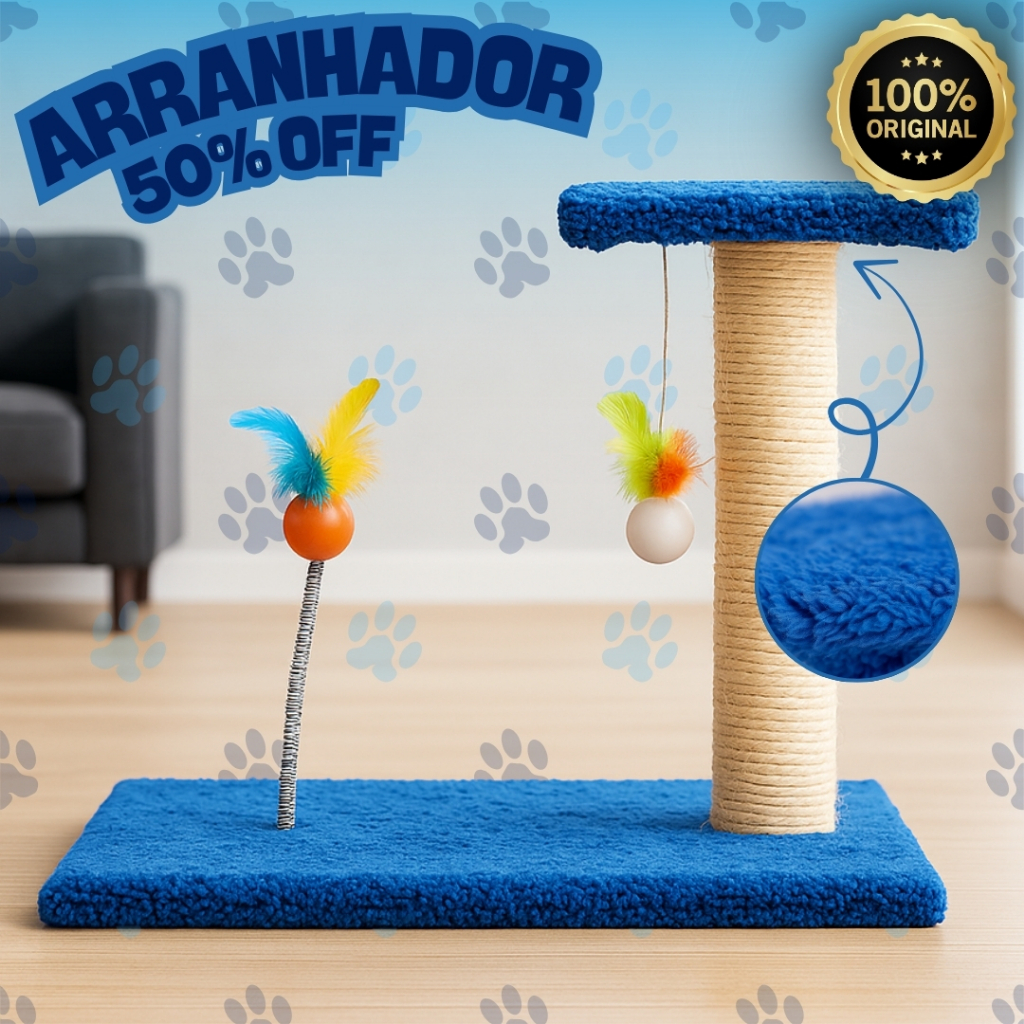 Arranhador Para Gatos com Poste, Bolinha, Pena e Base Estável - Mola em Oferta na Shopee