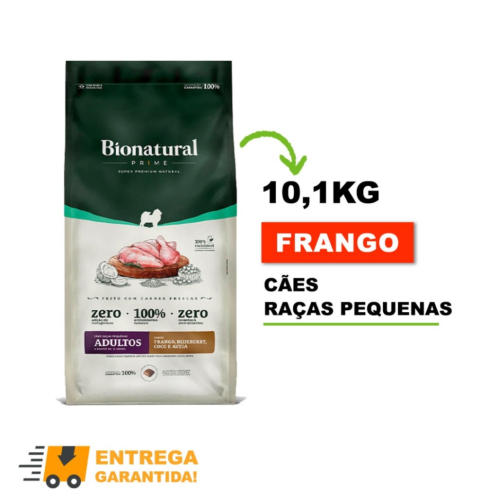 Ração SuperPremium Bionatural Prime 10,1Kg Frango Cães Adultos Pequenos-Envio Imediato em Oferta na Shopee
