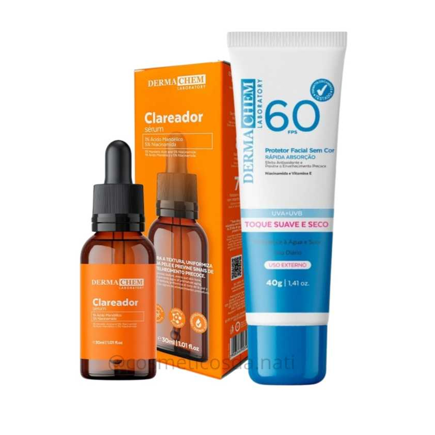 Kit Protetor Solar Facial 60 FPS com Serum Clareador de Melasma em Oferta na Shopee