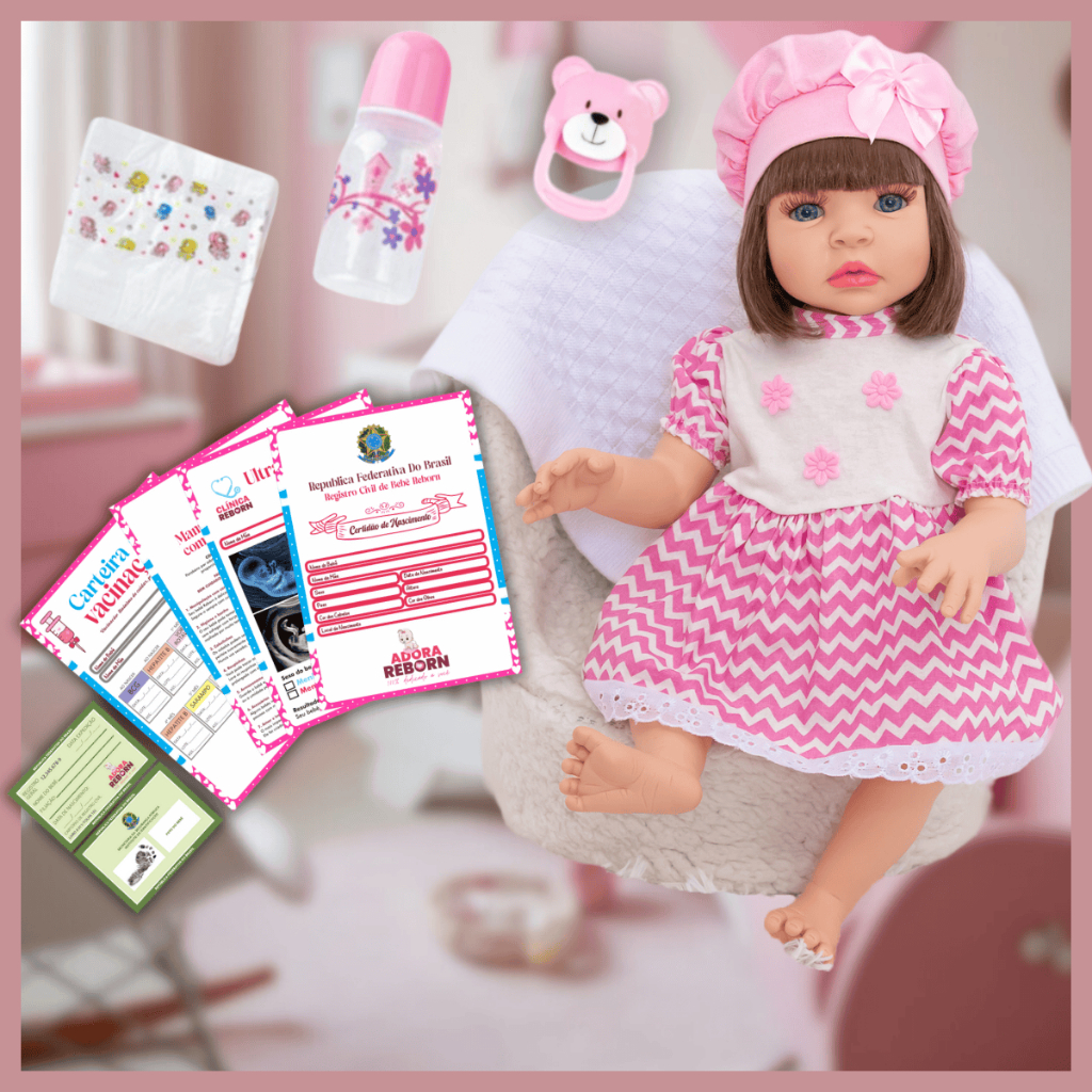 Bebê Reborn Luxo Realista de Silicone Pode Dar Banho Envio Imediato Vestido Rosa