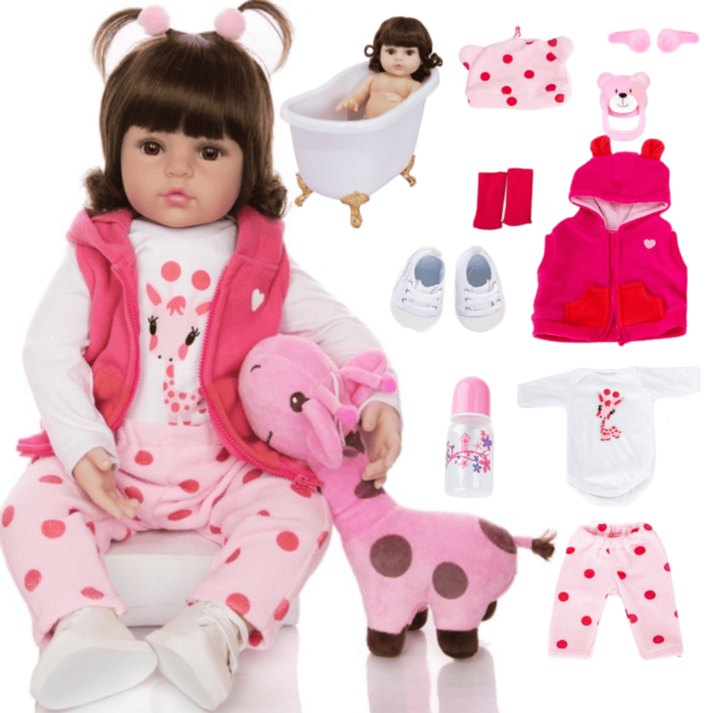 Boneca Reborn Bebê Girafinha Luxo Original Realista de Silicone Menina Pode Dar Banho Envio Imediato
