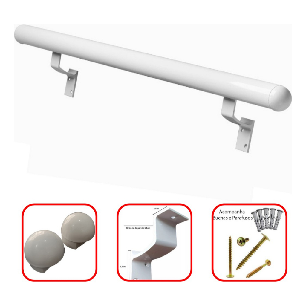 Corrimão Aluminio/Barra de Apoio/Segurança/Parede 1,00 Metro
