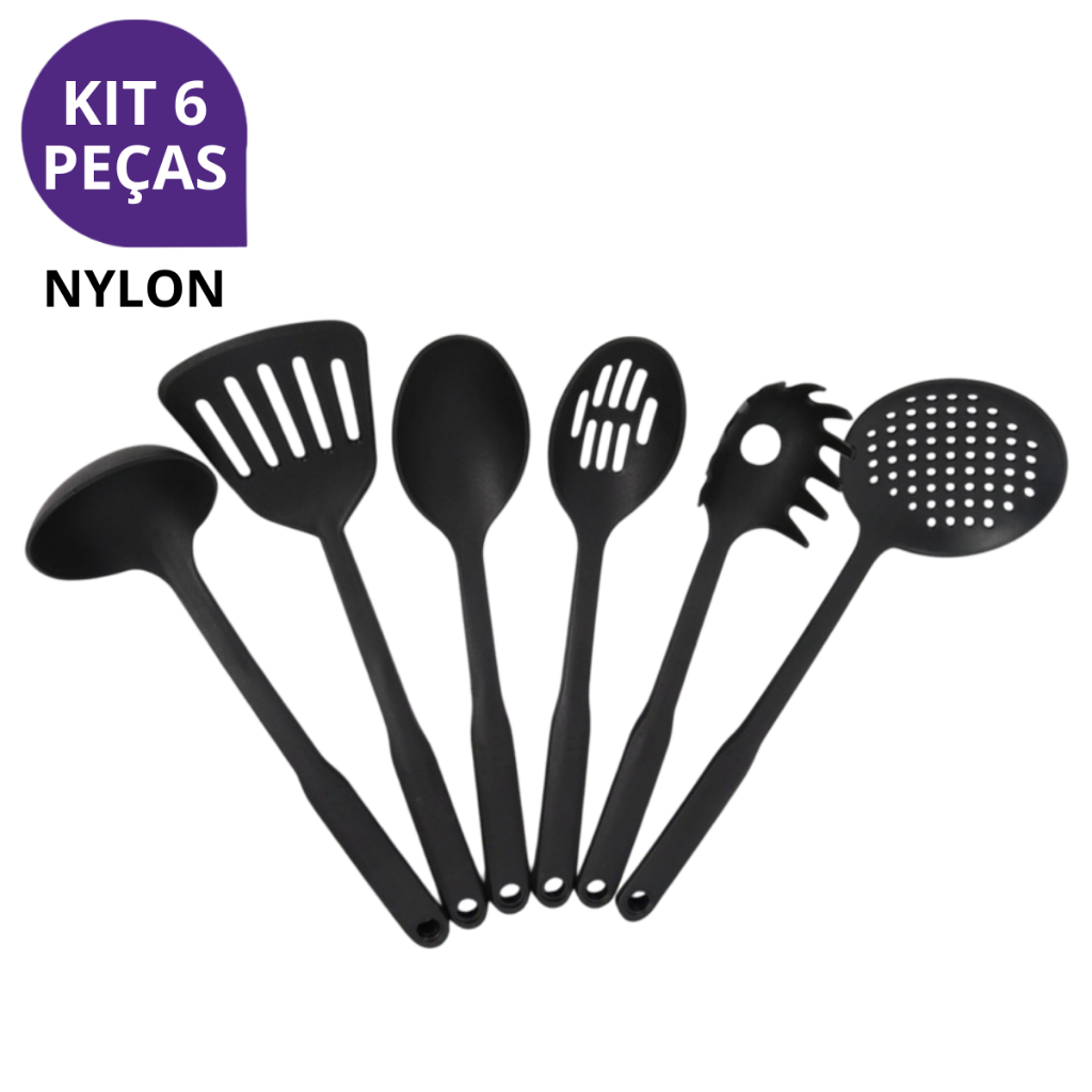 Kit 6 Peças de Utensílios de Cozinha de Nylon - Antiaderente Para Servir e Prático em Oferta na Shopee