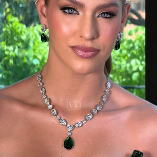 Colar e brinco verde em zircônia com banho em prata festa luxo colar verde esmeralda colar azul royal coral lavanda