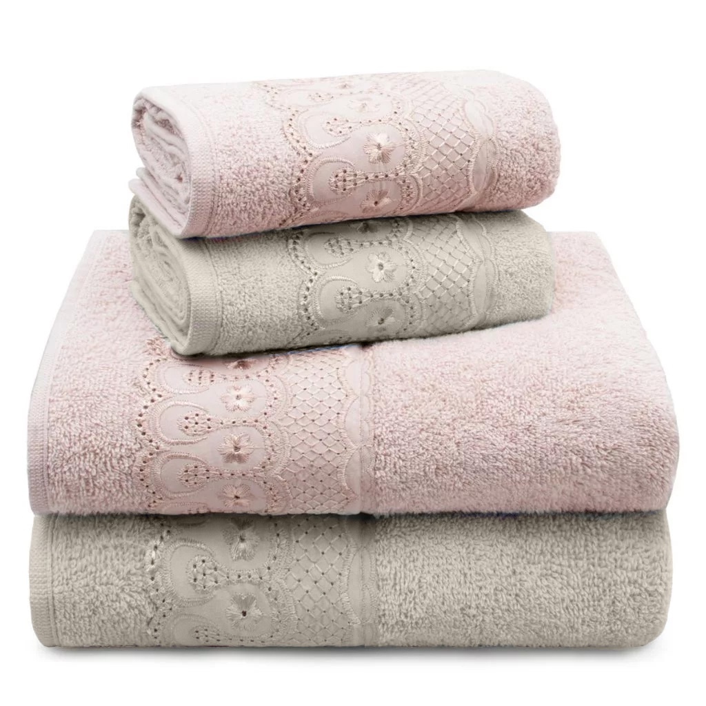 Jogo/Kit 4 Toalhas de Banho e Rosto Fio Penteado 100% Algodão Barra Bordada Superluxo Bordare Appel em Oferta na Shopee