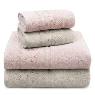 Jogo/Kit 4 Toalhas de Banho e Rosto Fio Penteado 100% Algodão Barra Bordada Superluxo Bordare Appel em Oferta na Shopee