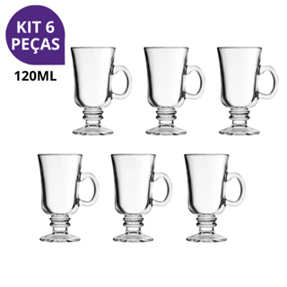 Jogo Luxuoso de 3 ou 6 Taças/Canecas para Café - Vidro Cristalino 120ml para Capuccino em Oferta na Shopee