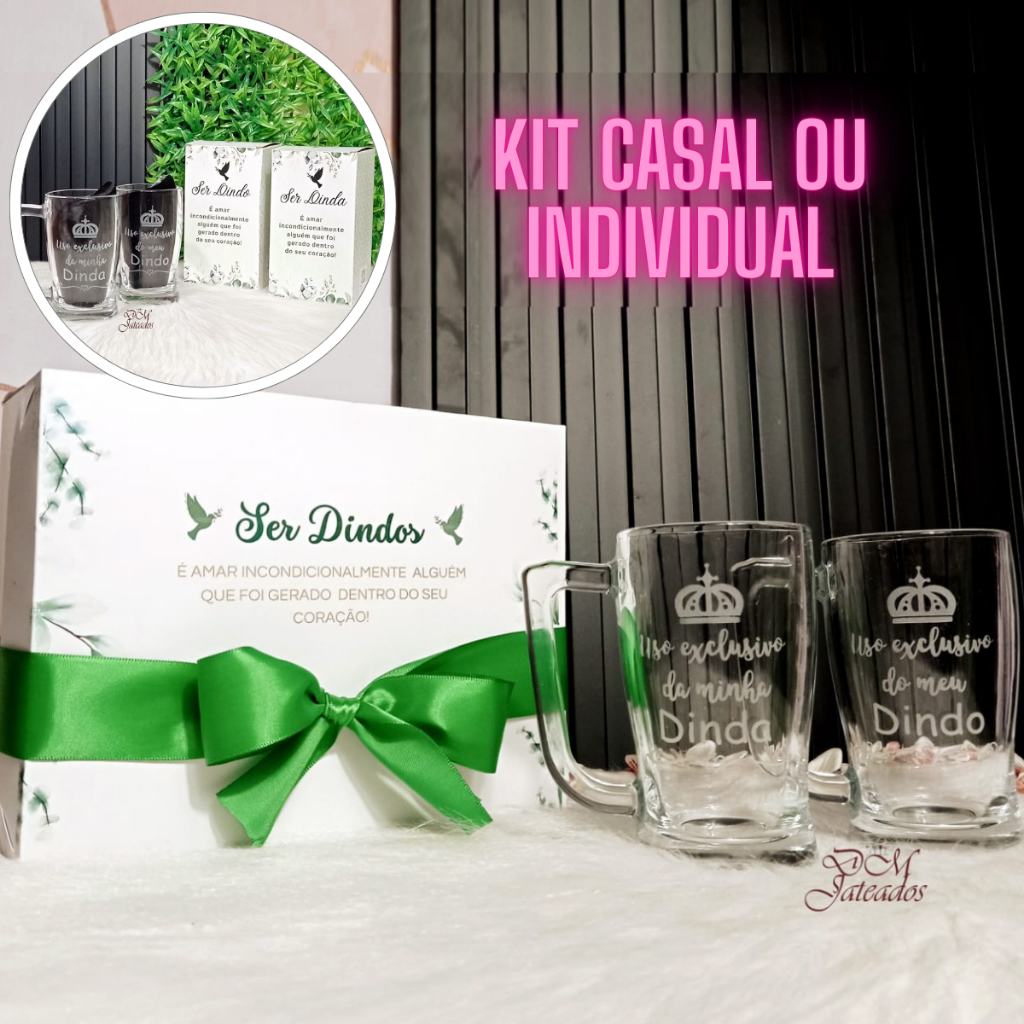 Lembrança Batizado Dindo e Dinda - Caixa + 2 canecas vidro - Casal ou Individual em Oferta na Shopee